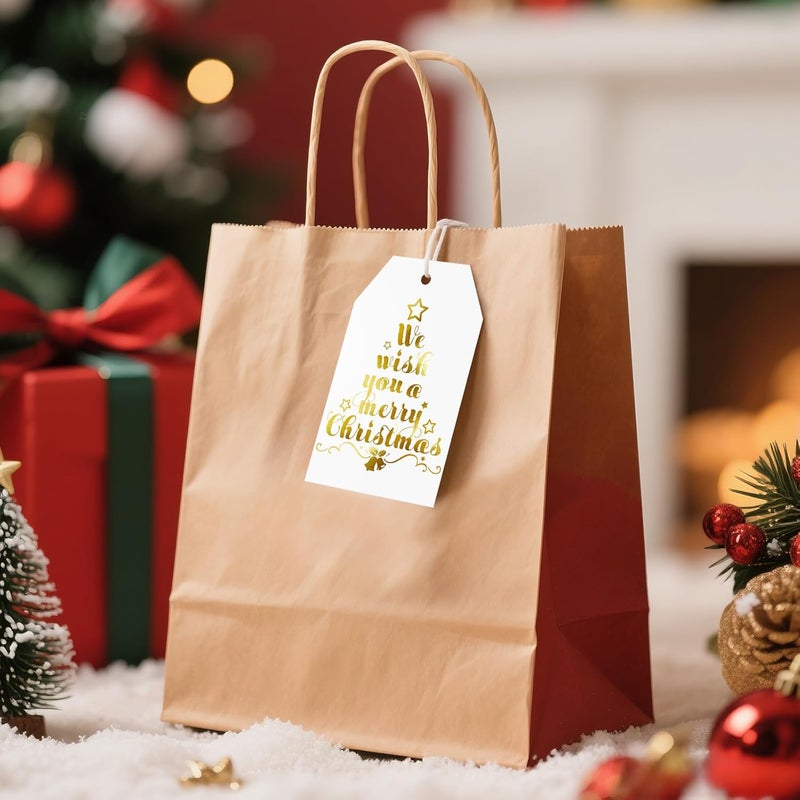 Alynta Christmas Gift Tags with String - Holiday Gift Tags Xmas Tag 50Pcs Gold Foil Merry Christmas Paper Tag for Christmas Presents Gift Wrapping Xmas Decorations (Christmas) - Image 4